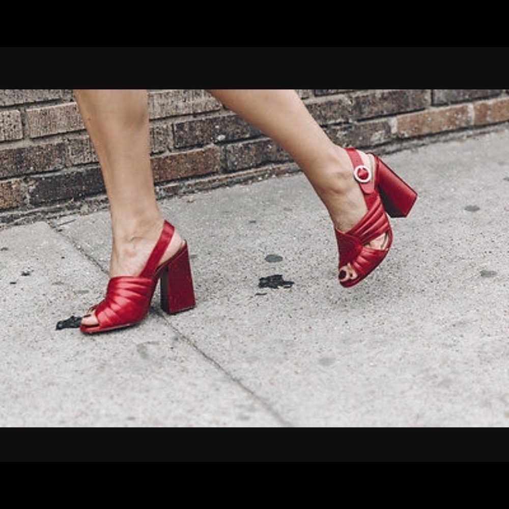 Red Zara Leather Sandal Heels - Size 37 (6.5/7)